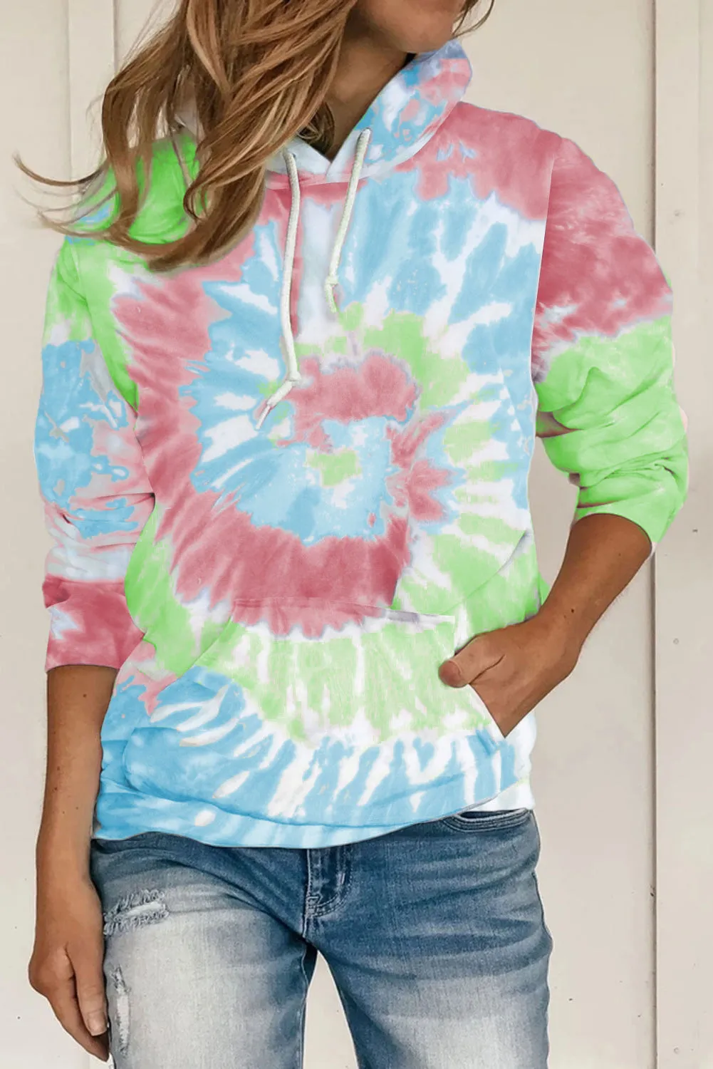 Womens Casual Long Sleeve Hoodies Tie Dye Pattern Hoodie Pullover