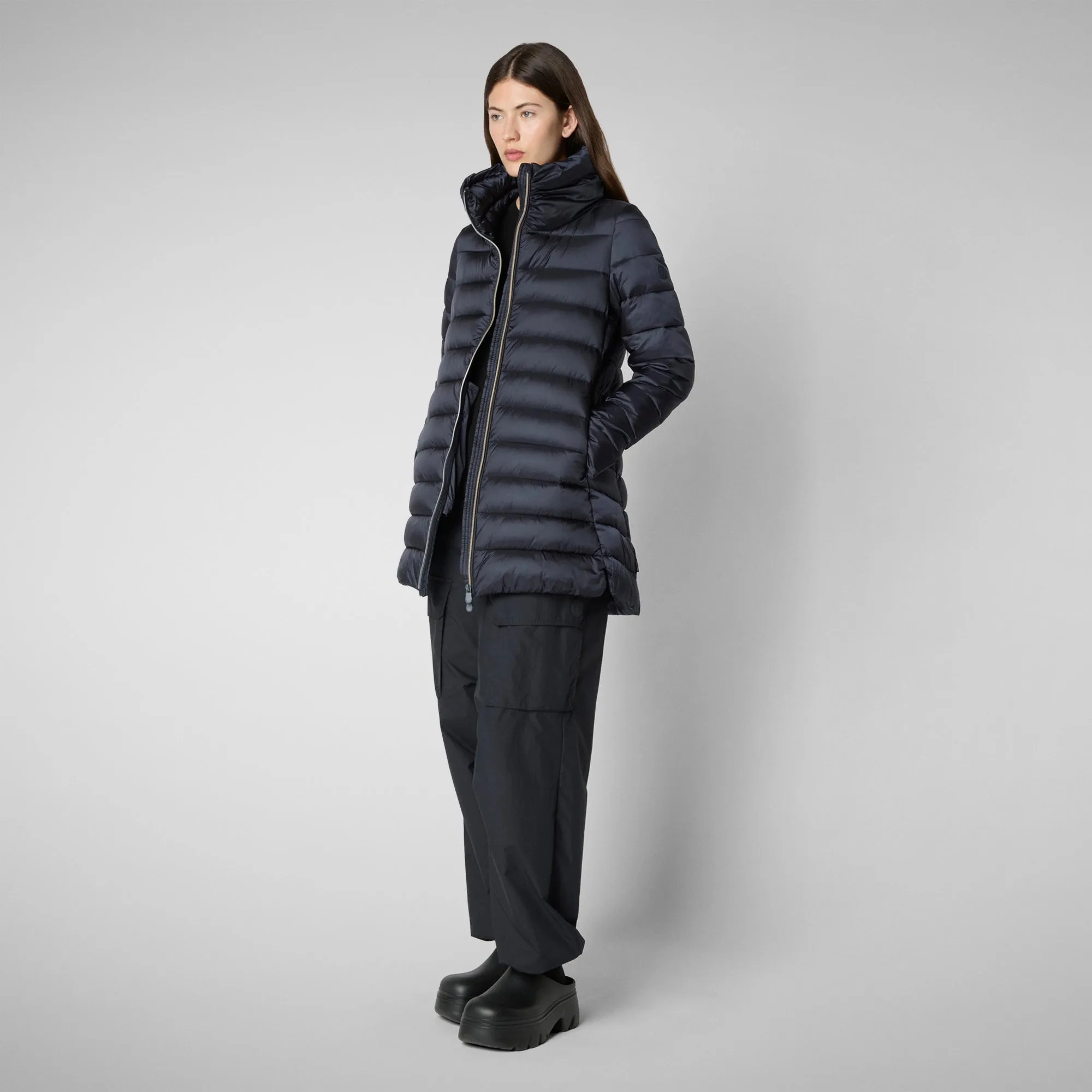 Women's Hooded Animal free Puffer Coat Lydia in blue black