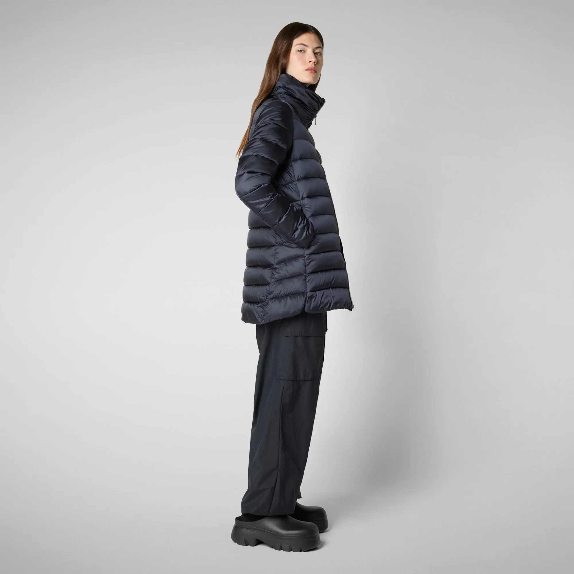 Women's Hooded Animal free Puffer Coat Lydia in blue black