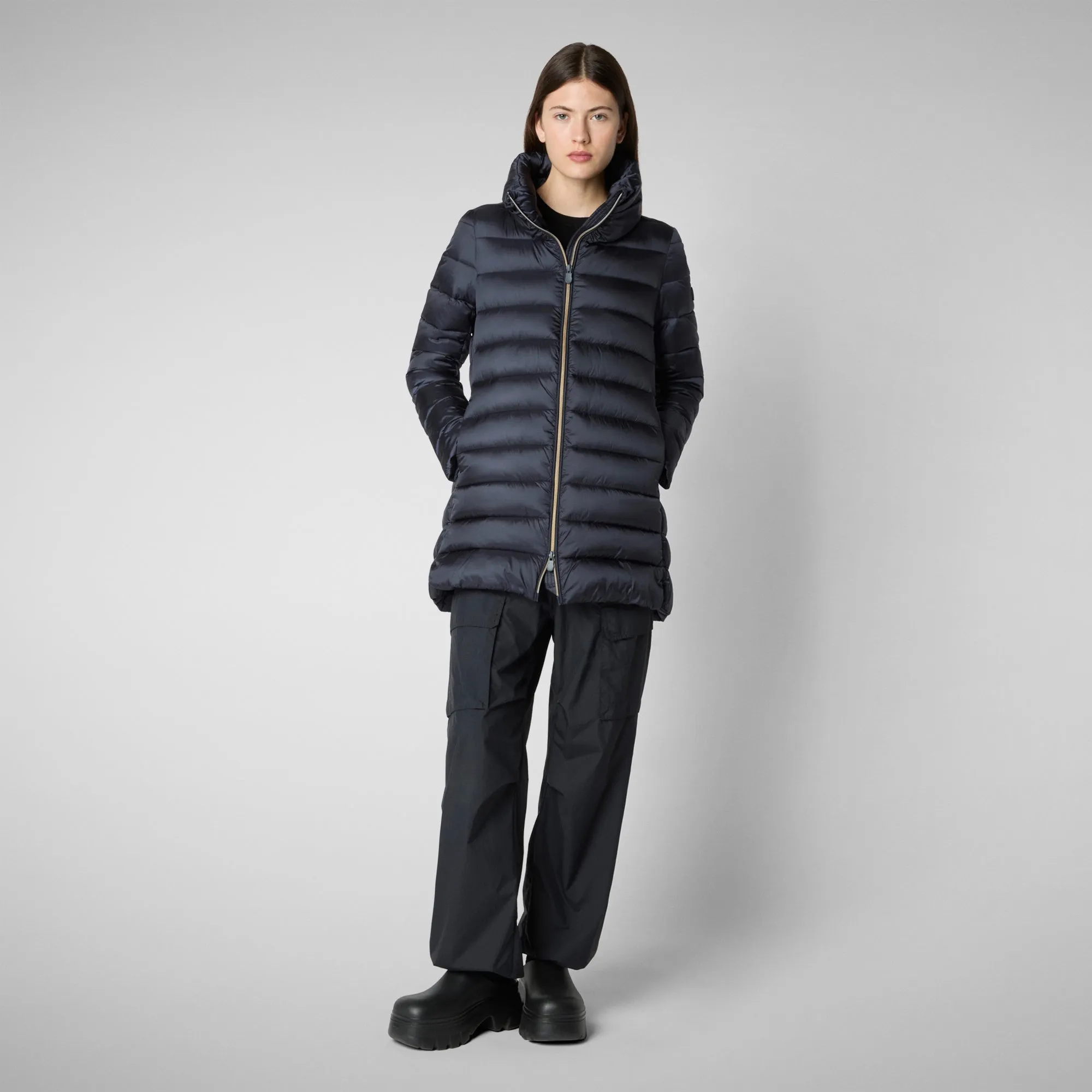 Women's Hooded Animal free Puffer Coat Lydia in blue black