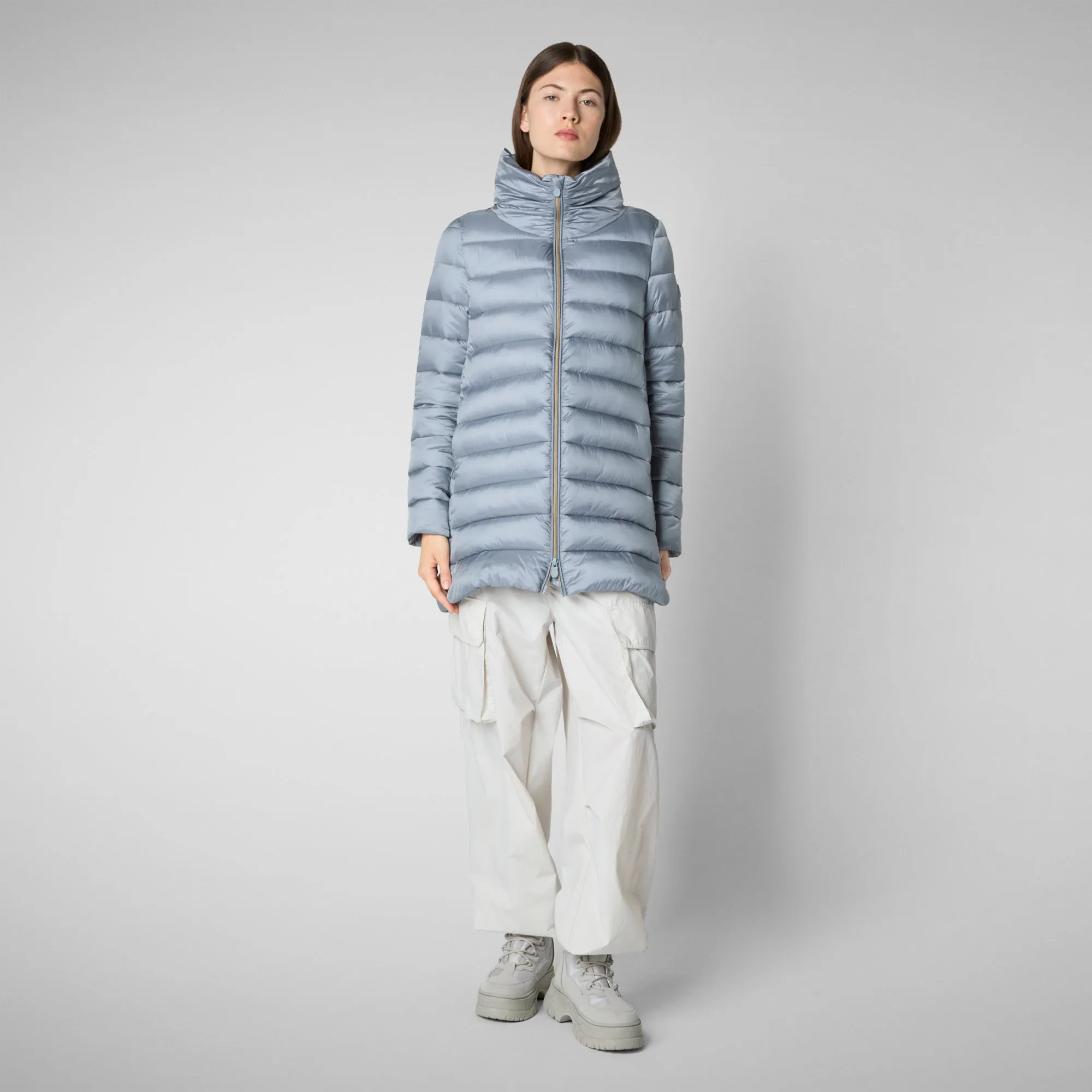 Women's Hooded Animal free Puffer Coat Lydia in blue fog