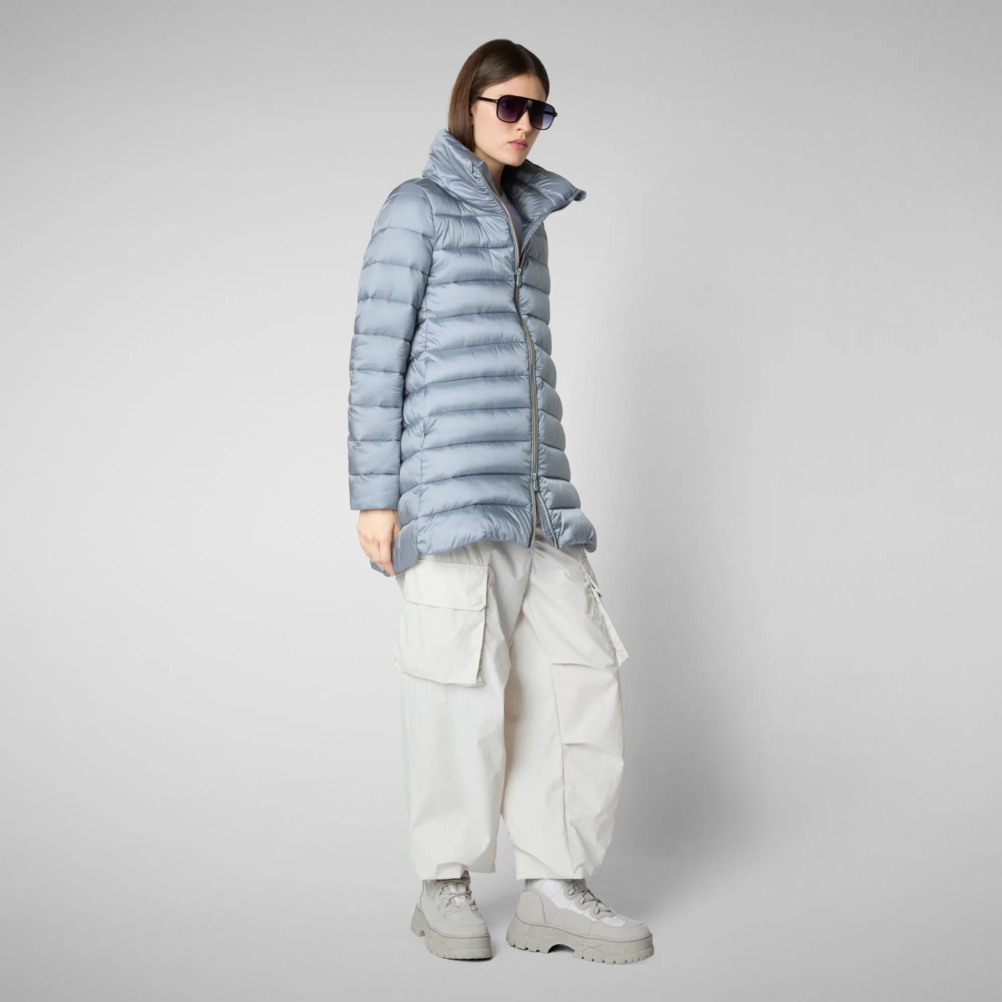 Women's Hooded Animal free Puffer Coat Lydia in blue fog