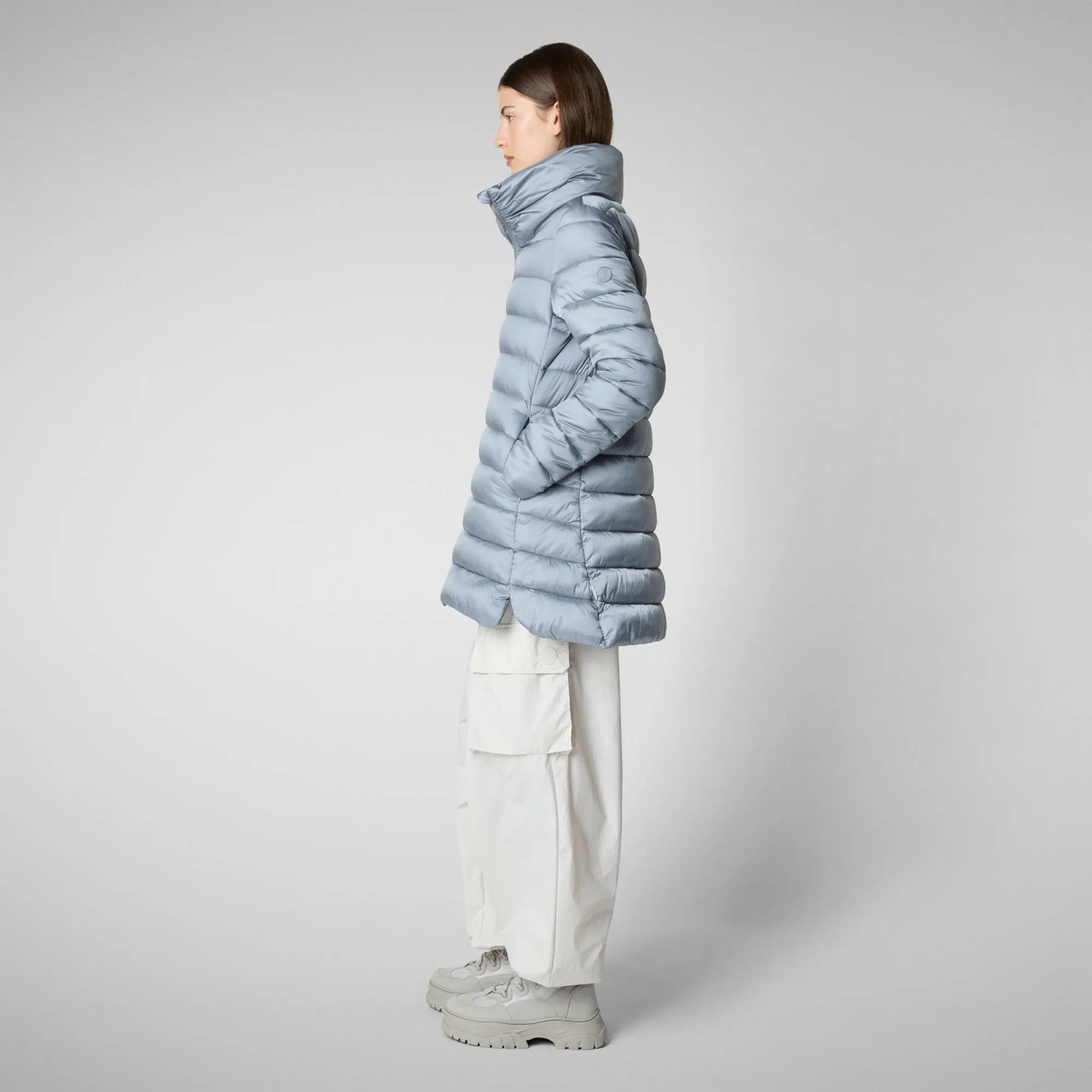 Women's Hooded Animal free Puffer Coat Lydia in blue fog