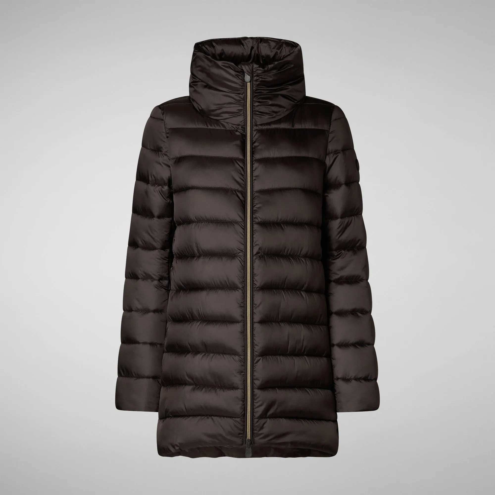 Women's Hooded Animal free Puffer Coat Lydia in brown black