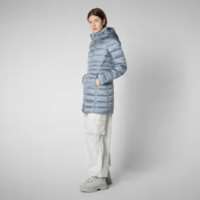 Women's Hooded Animal free Puffer Coat Reese in Blue Fog