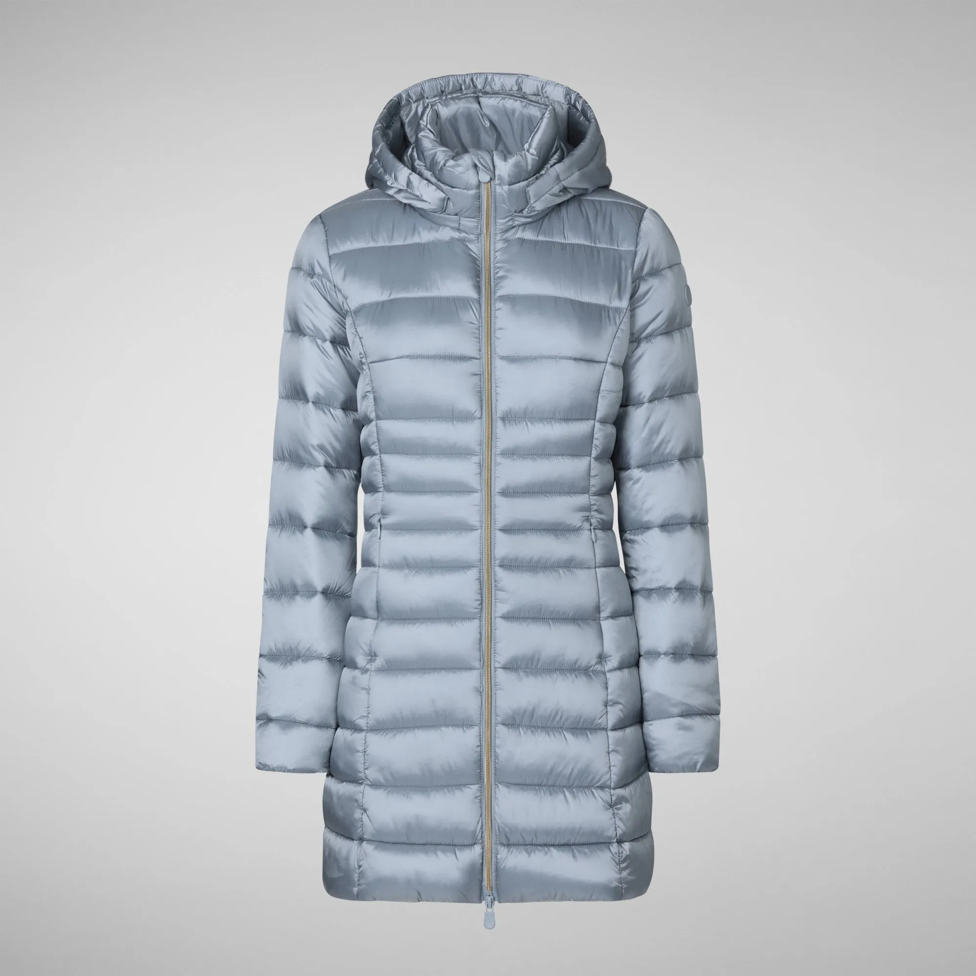 Women's Hooded Animal free Puffer Coat Reese in Blue Fog