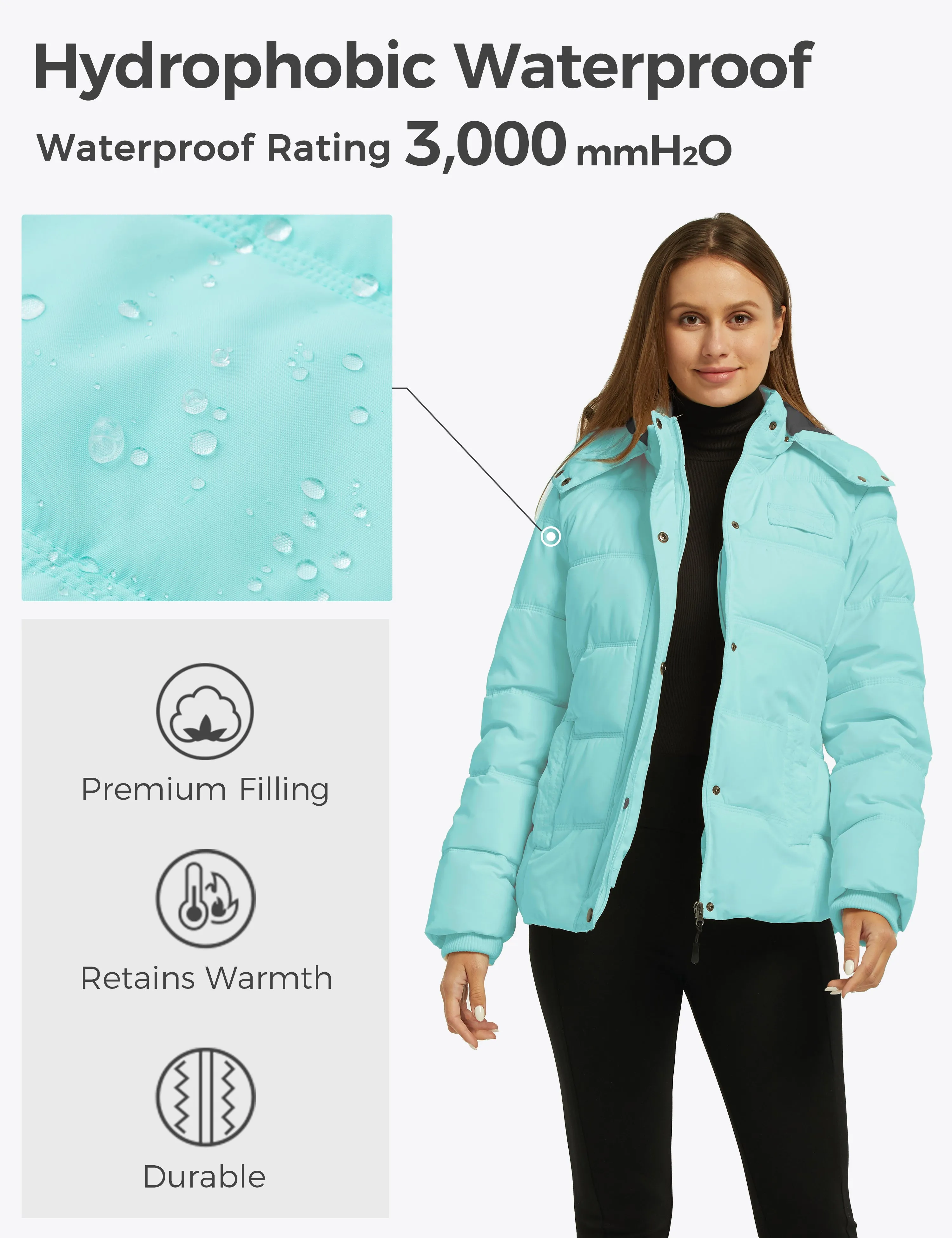 Women's Hooded Warm Winter Coat Quilted Thicken Puffer Jacket with Removable Hood