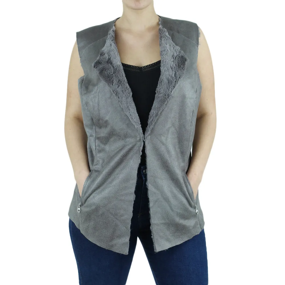 Women's Inside Faux Fur Vest,Greige