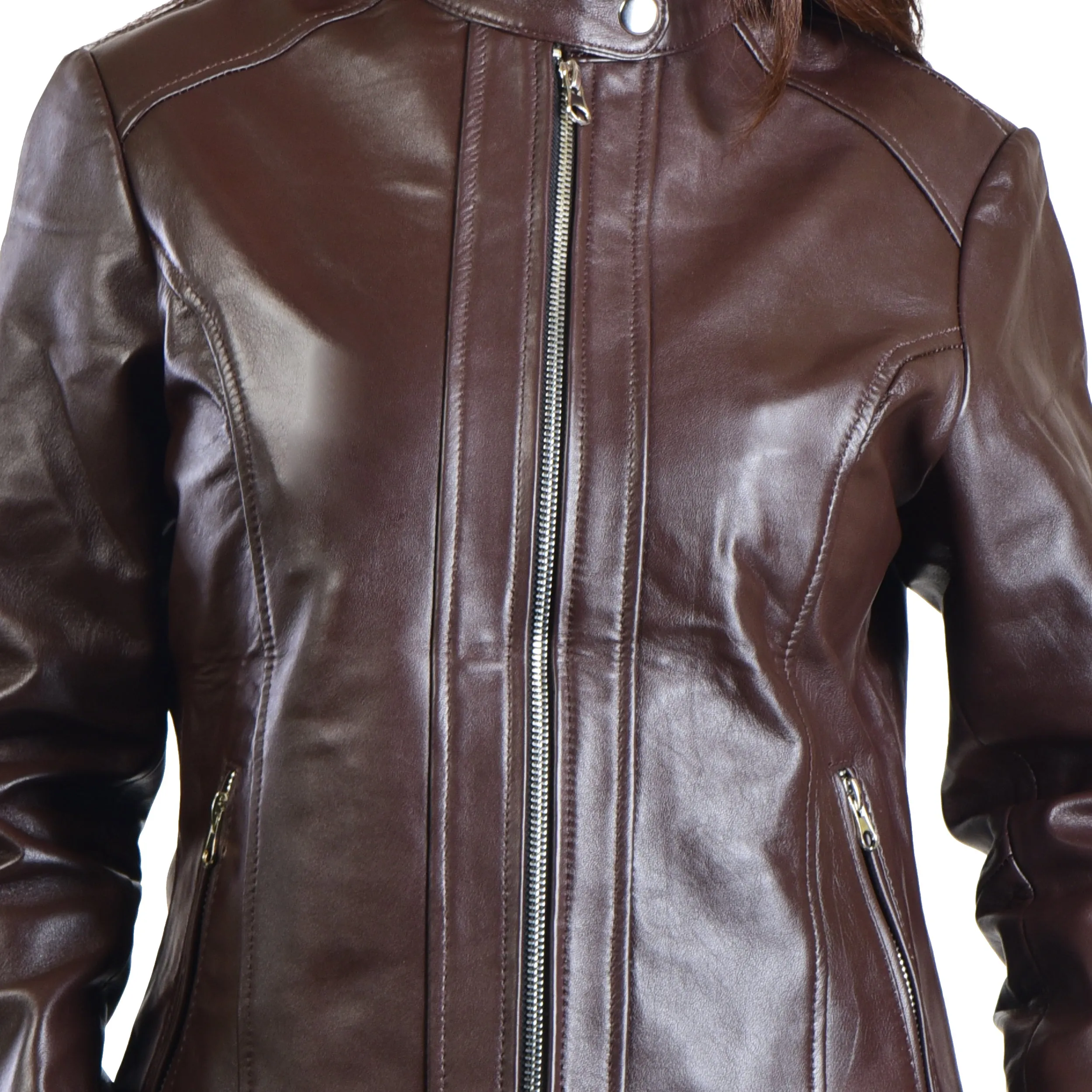 WOMENS LEATHER JACKET 410159(BROWN)