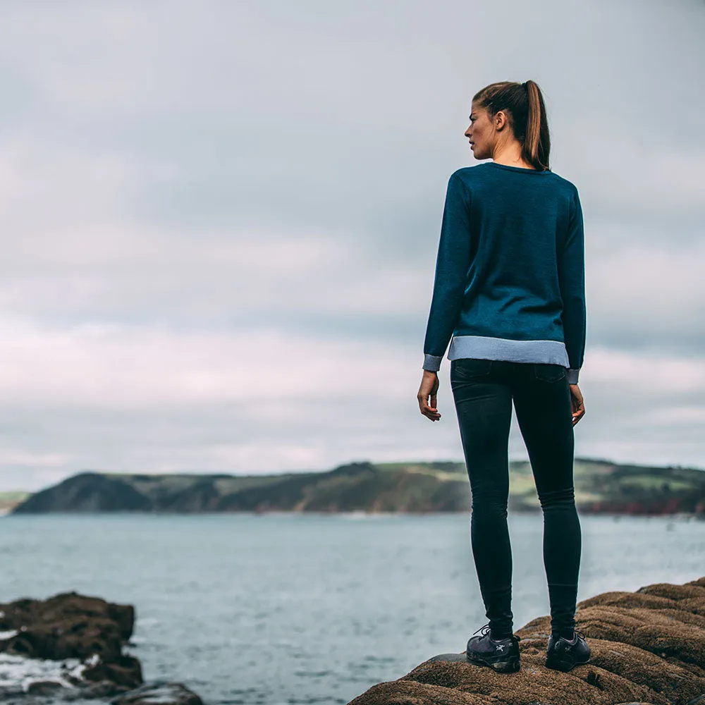 Womens Merino Crew Sweater (Petrol/Sky)