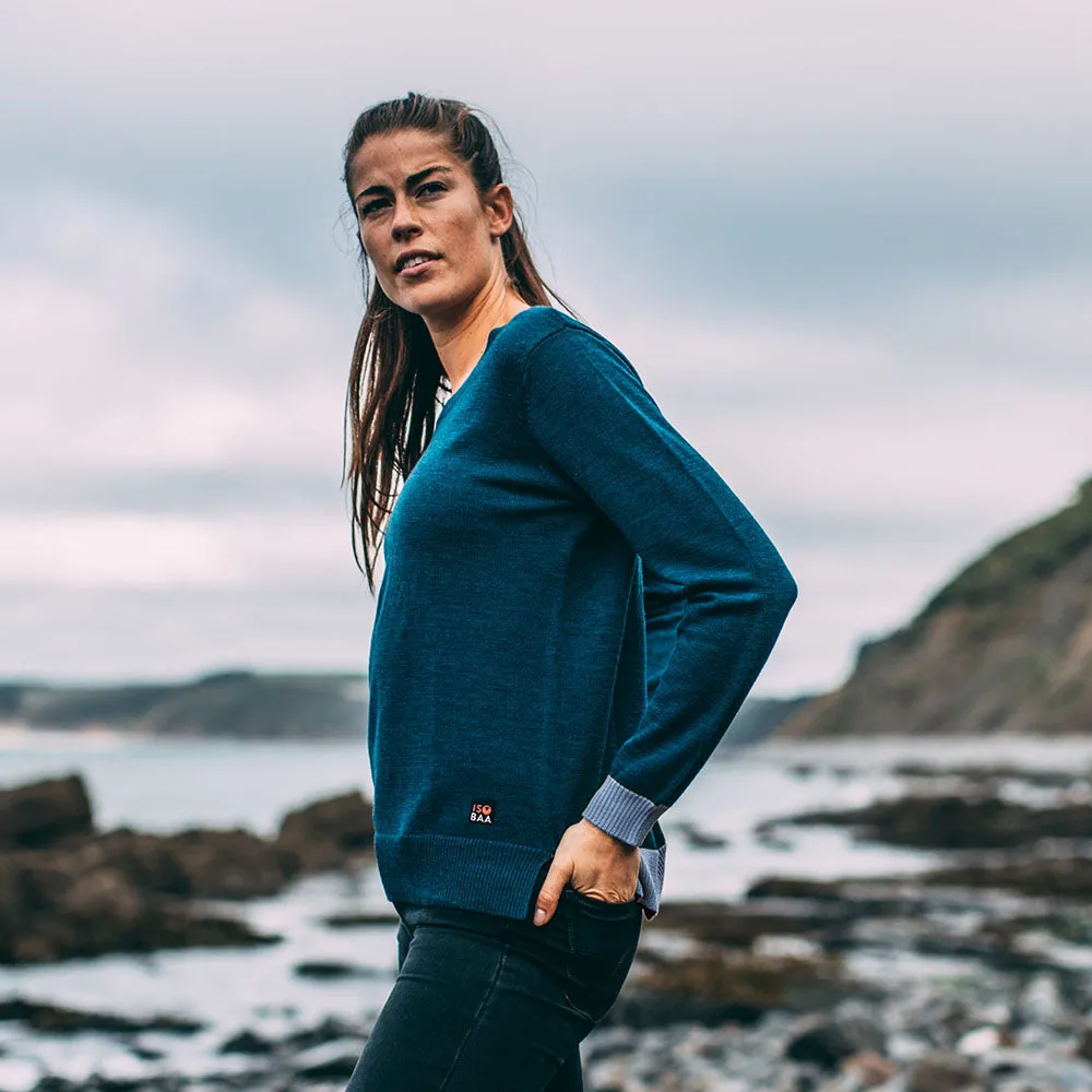 Womens Merino Crew Sweater (Petrol/Sky)