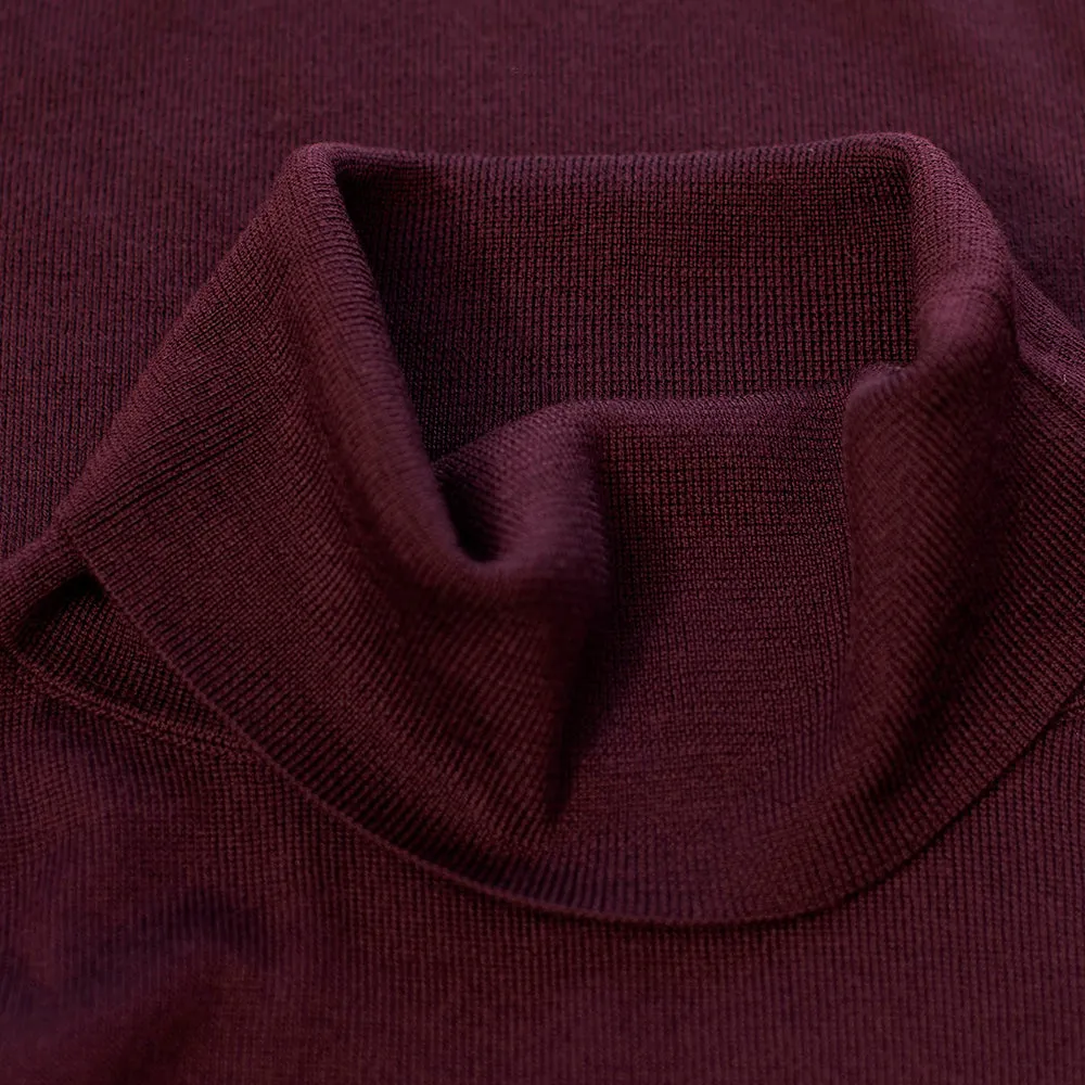 Womens Merino Roll Neck Sweater (Wine/Fuchsia)