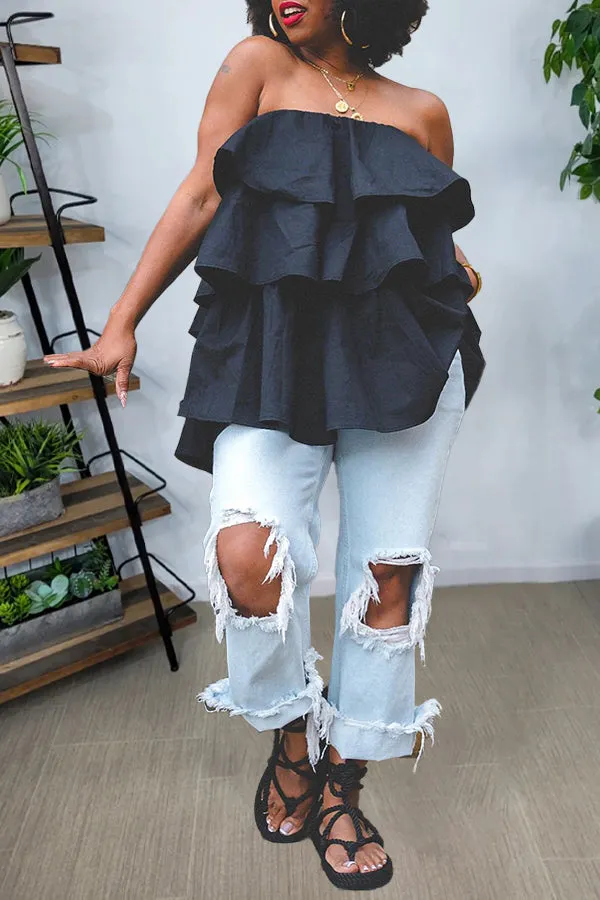 Women's  Off Shoulder Sleeveless Layered Ruffle top