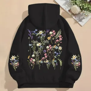 Women's Y2K Hoodies Vintage Wild Flower Print Loose Sweatshirt Long Sleeve Pocket Women Pullover Boho Plant Style Flower Hoody