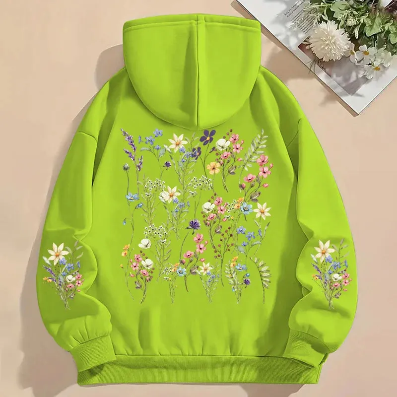 Women's Y2K Hoodies Vintage Wild Flower Print Loose Sweatshirt Long Sleeve Pocket Women Pullover Boho Plant Style Flower Hoody