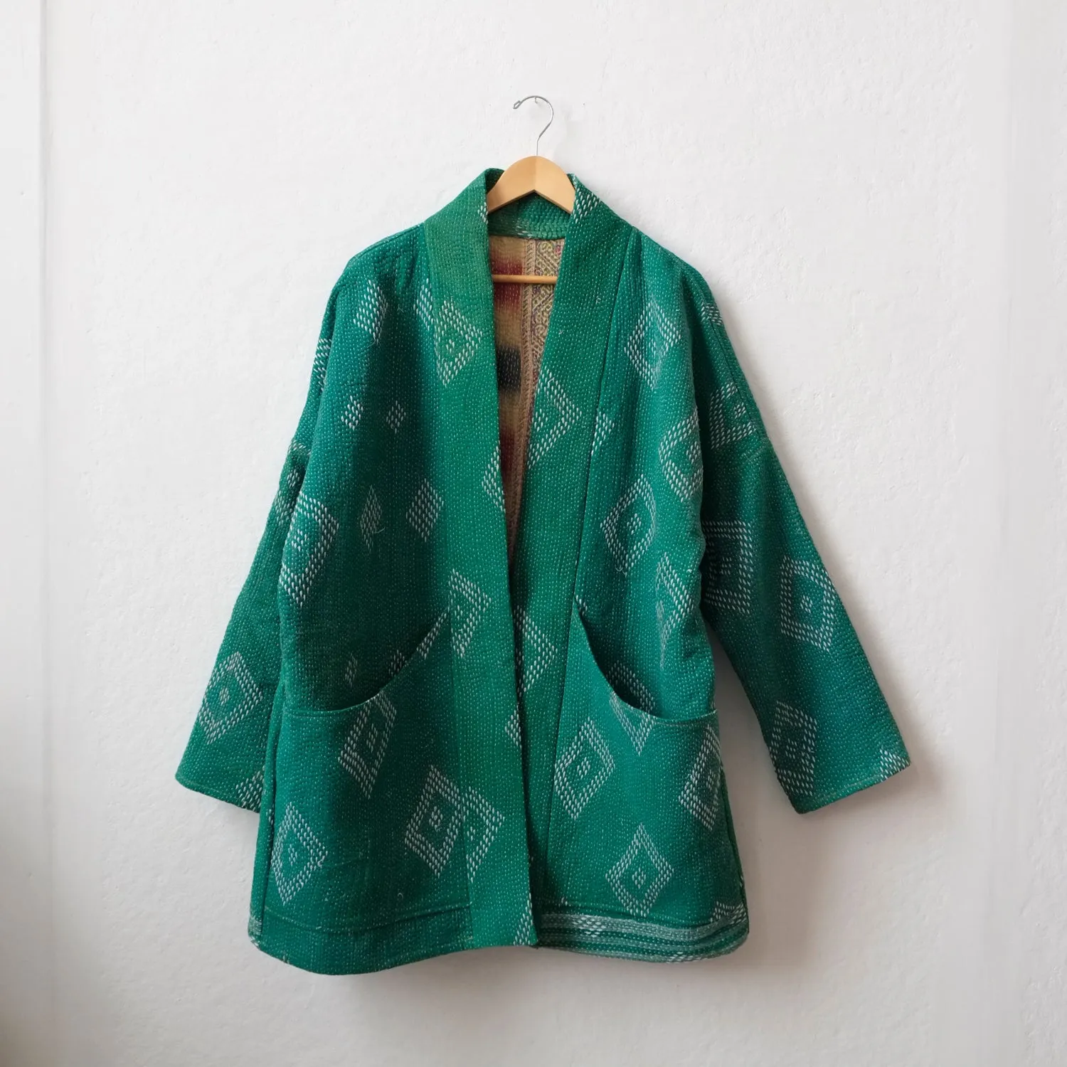 XL Green with White Double Diamonds Anoushka Jacket LM103