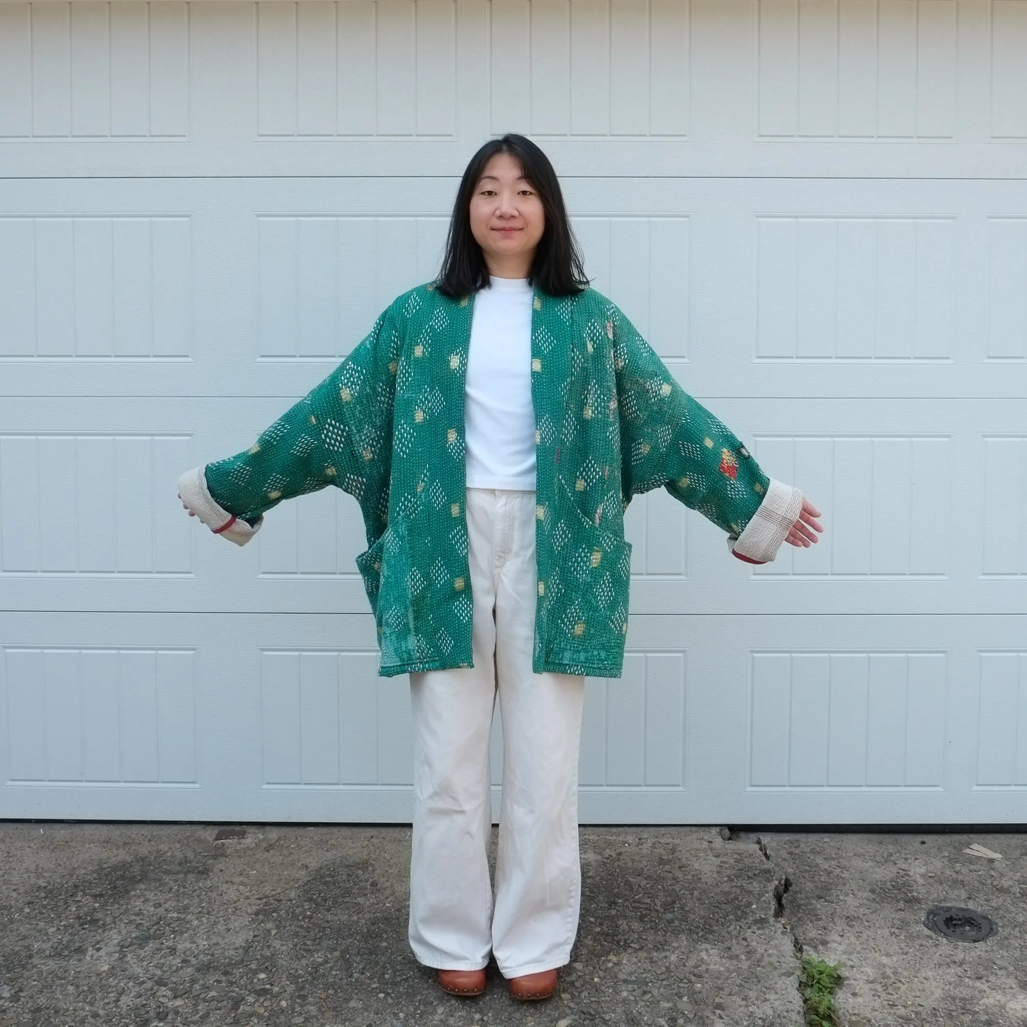 XL Green with White Double Diamonds Anoushka Jacket LM103